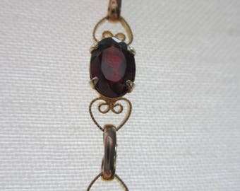 Vintage Gold Filled Filigree 5 Garnet Bracelet