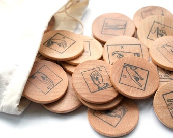 Eco Friendly Toy - ASL American Sign Language Alphabet - Montessori Game - Waldorf Wooden Toy