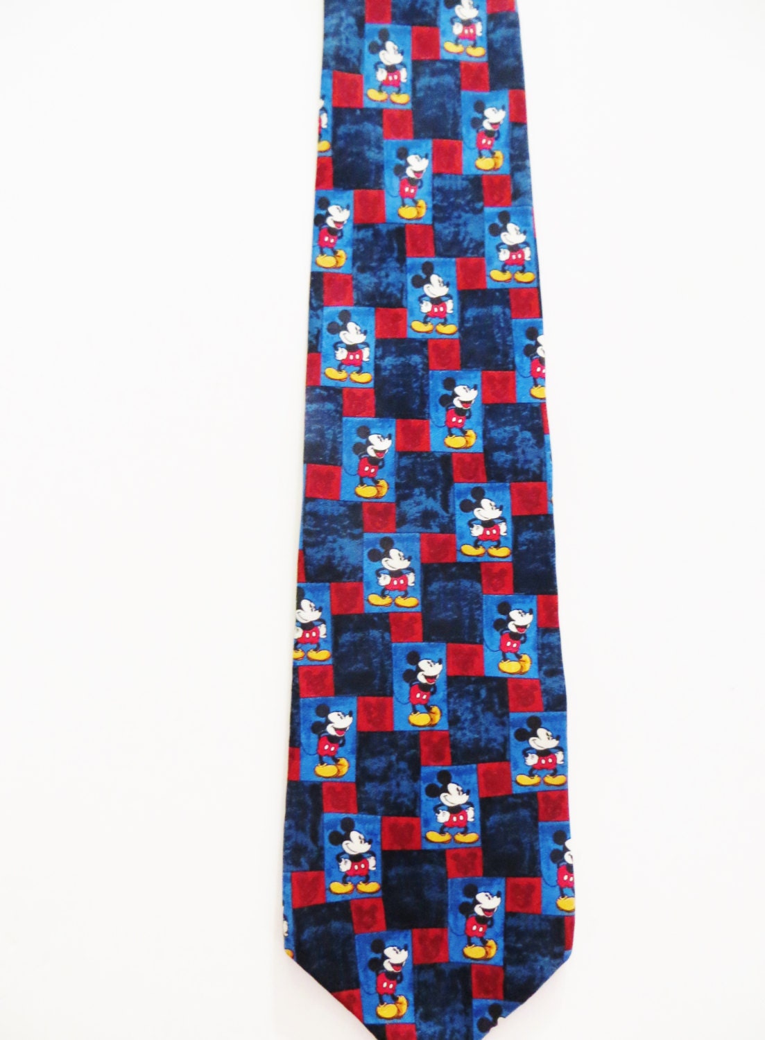 Mickey Mouse Silk Necktie Blue Red Repeat Pattern Disney