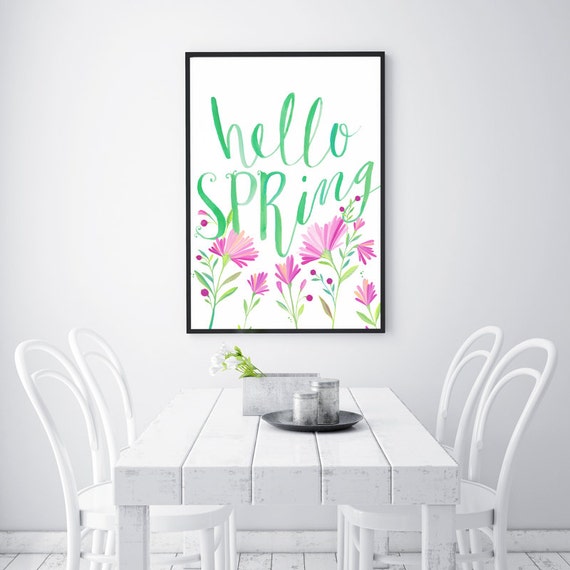 Hello Spring Sign Wall Decor Printable Art Poster Welcome Event Hello Spring Sign Wall Decor Printable Art Poster Welcome Event
