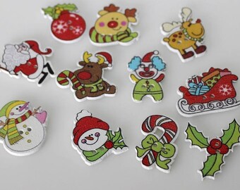 30 PC Painted wood buttons 28mm - Wooden Buttons ,buttons, natural wood buttons "christmas” A102