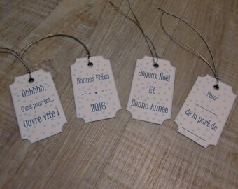 4 tags for gifts - set A - Theme Christmas blue and white