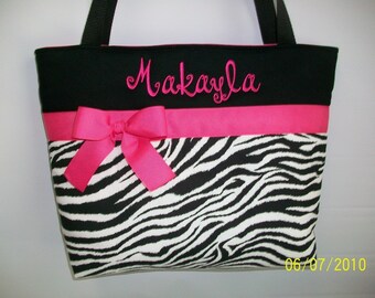 Hot Pink Accents .. ZEBRA Print ... Tote .... Diaper Bag ... Personalized FREE
