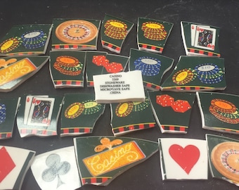 CASINO GAMBLING ceramic cut up broken plate china mosaic tiles 23pcs .pique assiette- id 30