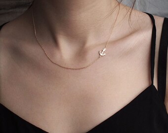 20% OFF Dainty Anchor Necklace, Minimalist Necklace, Simple Layering Necklace in Sterling Silver, Gold Filled, Rose Gold Filled #D63