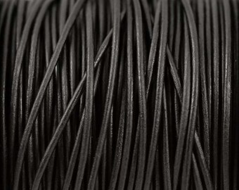 1.5mm Natural Black Leather Round Cord - Matte Finish