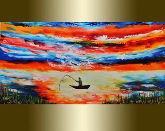 Fisherman Oil painting palette knife.