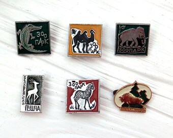 Zoo pins Soviet enamel metal badges brooch Vintage memorabilia zoo animals pin deer bison crocodile camel elephant zebra kids hipster gift