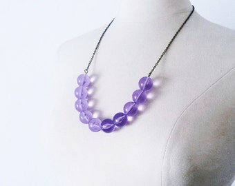 Amethyst Vintage Lucite Bubble strand necklace, Mauve Minimalist purple necklace, layering necklace, modern simple necklace, gift for her