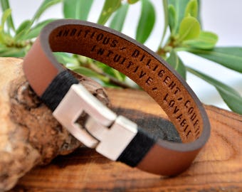 FAST SHIPPING Hidden Message Father's Day Gift For Men's Personalized Leather Anniversary Gift Custom Bracelet Father Days Bracelet Men Gift