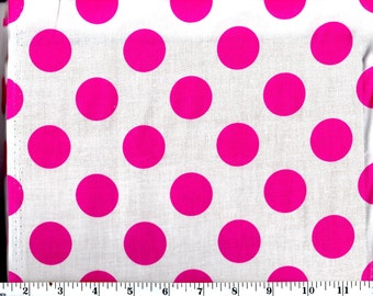 1 Yard, Large Pink Dots on White Cotton