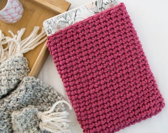 Ordinateur portable rose manche - ordinateur portable tricot confortable - Chunky tricoté au Crochet rose vif Macbook Air cas