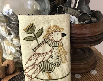 Tweedy Bird needle book - dressed bird with needle and thread
