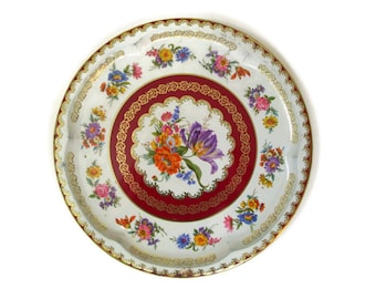Daher Tin Tray Decorated Ware Round Serving Tray Floral Tin Tray Made in England