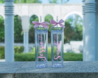 Personalized Wedding Tumbler Skinny Tumbler Bridal Shower Guest Favor Bridesmaid Tumblers Acrylic Tumbler Clear tumbler Tall Plastic Tumbler