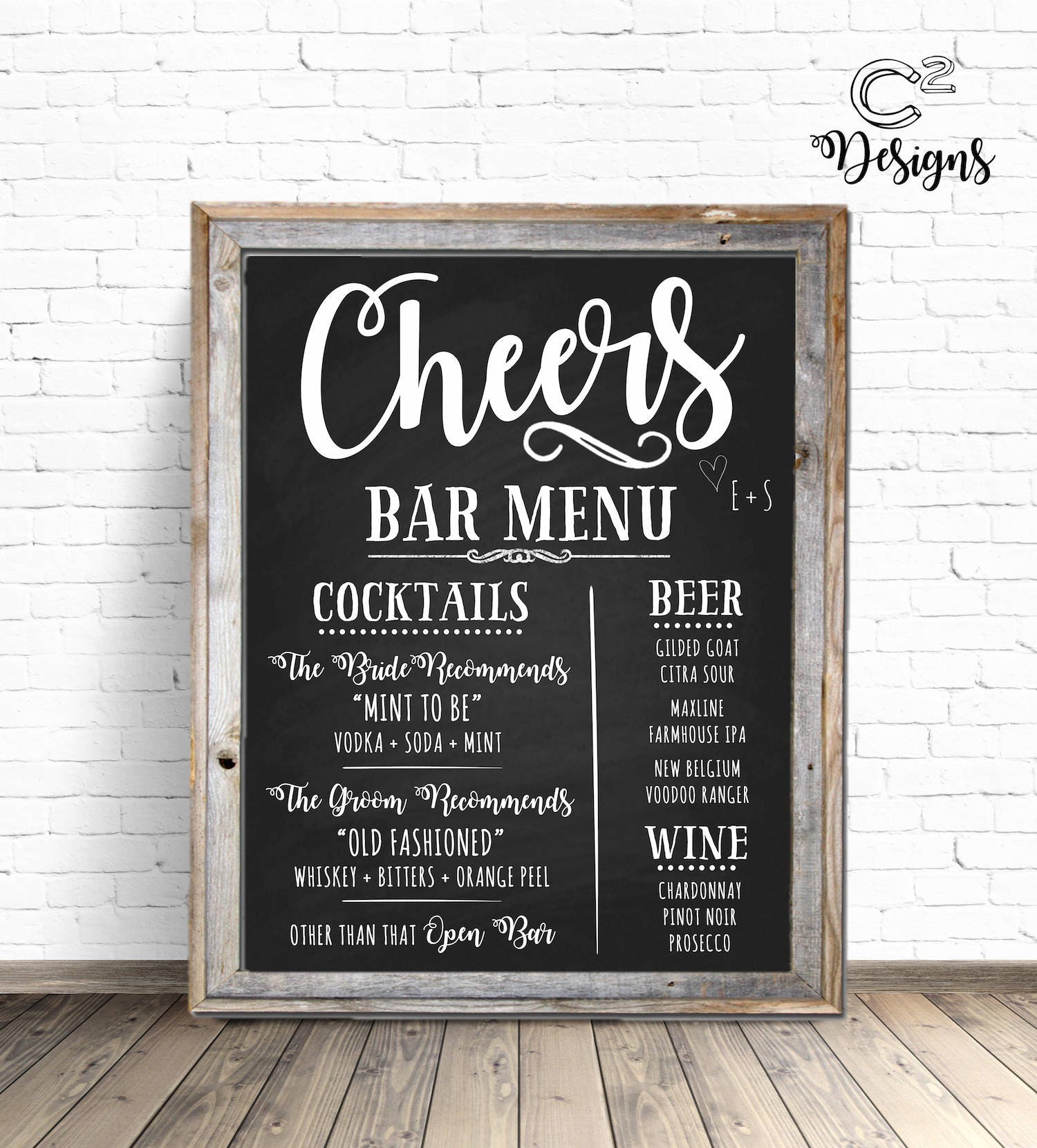 cheers chalkboard wedding bar menu sign chalk board menu