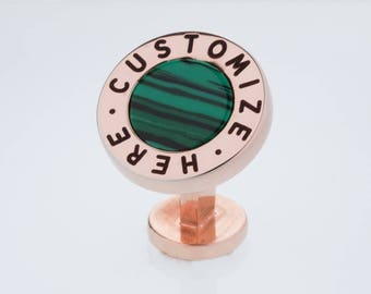 Custom Engraved Cufflinks, Personalized Cufflinks - Green Malachite - Anniversary, Birthday, Gift for Men, Dad's Gift.