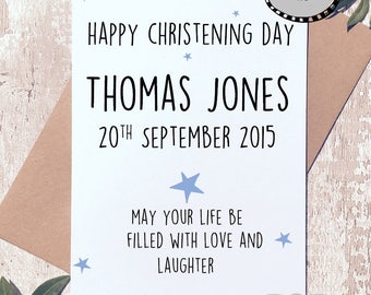 Personalised Christening card, christening card boy, godson, grandson, card for baby, Christening day