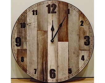 24 inch Large Rustic Wall Clock * Big Barn Wood Clock with reclaimed wood, raw steel ring, rusty screws