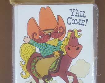 unopened package of 10 party invitations with horse and cowboy