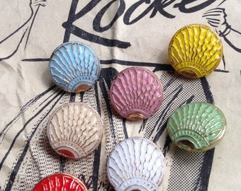 7 hand-painted glass buttons-eye-catching-old collectors/glass buttons-Sun rays (029)