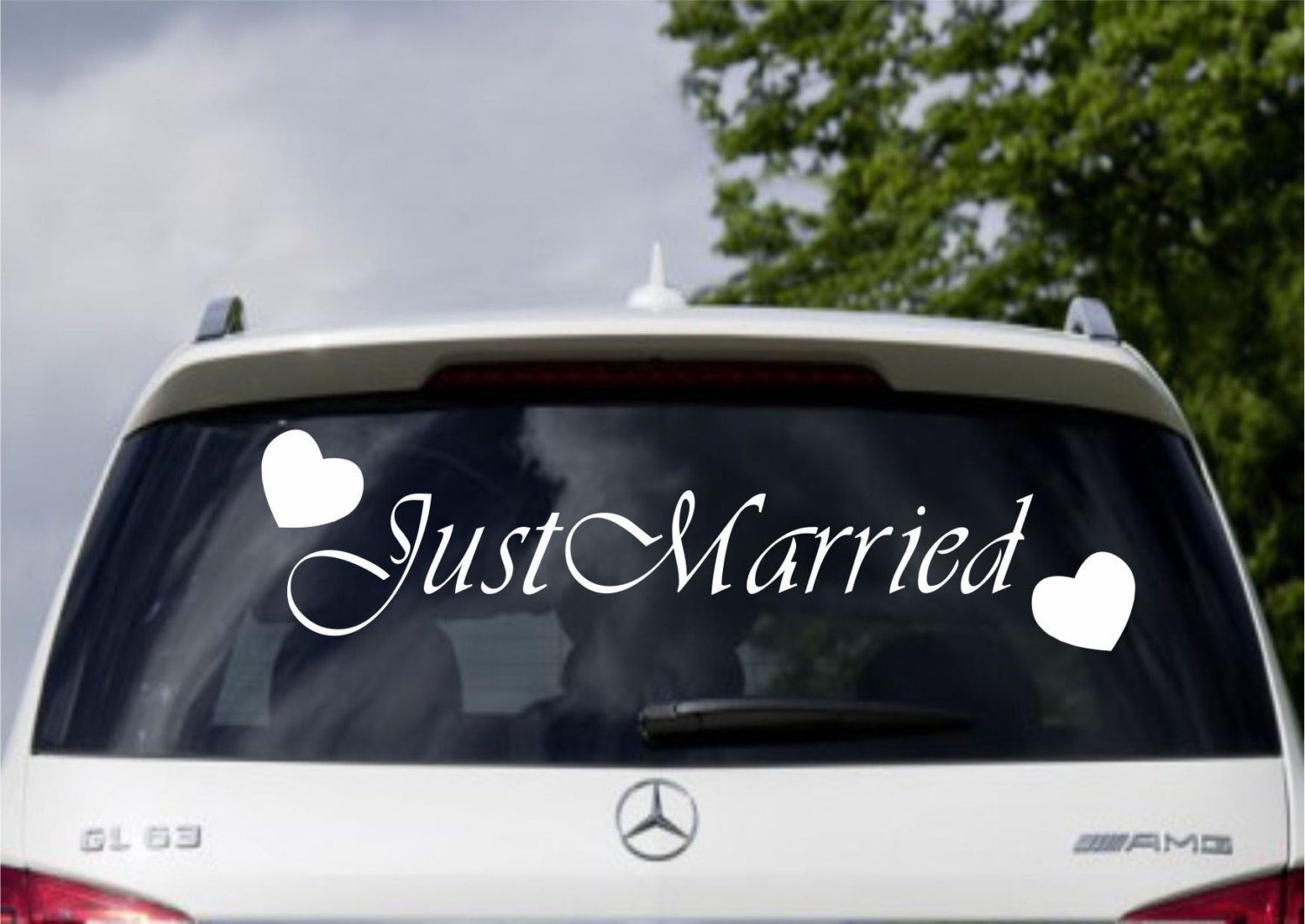 Just Married Car Window Banner Vinyl Sticker Decal Wedding