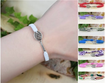 Tennis Racquet Bracelet - Adjustable Hemp Jewelry - Sports Team Gifts for Men, Women, Girls, Boys, Guys, Tennis Coach Player Athlete