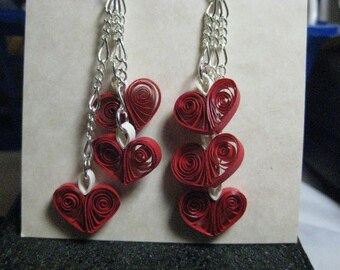 3 Heart Earrings - True Red