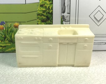MARX SINK-STOVE Combo, 1/2" Scale, Alternative Traditional Style, Soft Plastic, Vintage Tin Dollhouse Furniture