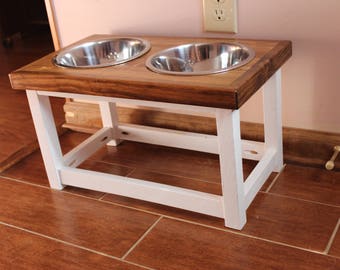 Farmhouse style elevated dog feeder. Large size dog feeding station with 2 bowls. Dog bowl stand. Pet food bowl stand. Dog food tray.