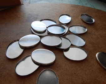 6 pc vintage silver oval settings bezel 18 x 25 mm - old new stock vintage jewelry supplies