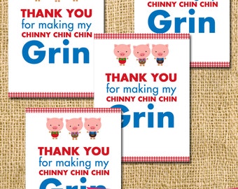 Printable Three Little Pigs Inspired favor tags - oink farm wolf house party paper goods chinny chin DIY boy girl card gingham birthday