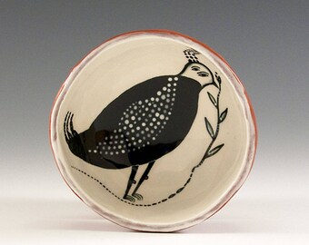 Black Bird - Original Painting by Jenny Mendes in a Hand Pinched Ceramic Finger Bowl