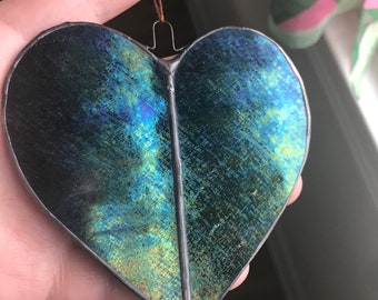 Dark Purple Iridescent Stained Glass Heart