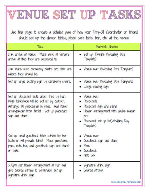 Printable Editable Wedding Day Template Printable Editable Wedding Day Template