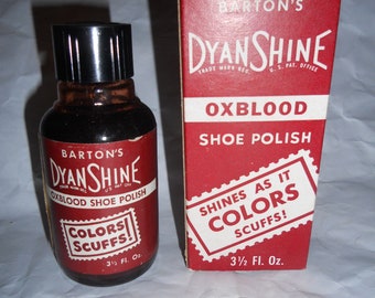 Vintage Hazel Atlas Glass Bottle New Stock Oxblood Shoe Polish DyanShine Shake Dry let Dry Barton's Liquid Bakelite Plastic Black Lid