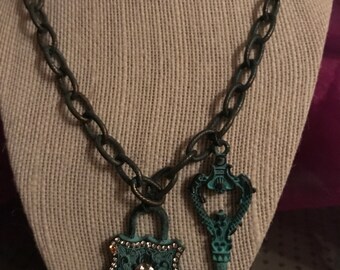 Antique Style Lock and Key Necklace