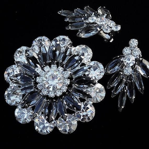 Rhinestone Brooch Earrings Set / Demi Parure