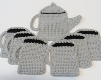 Gray crochet doily coasters set