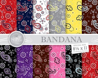 Multicolor BANDANA Print 8 1/2" x 11" Digital Paper Pack Pattern Prints, Instant Download, Patterns Backgrounds Scrapbook Print