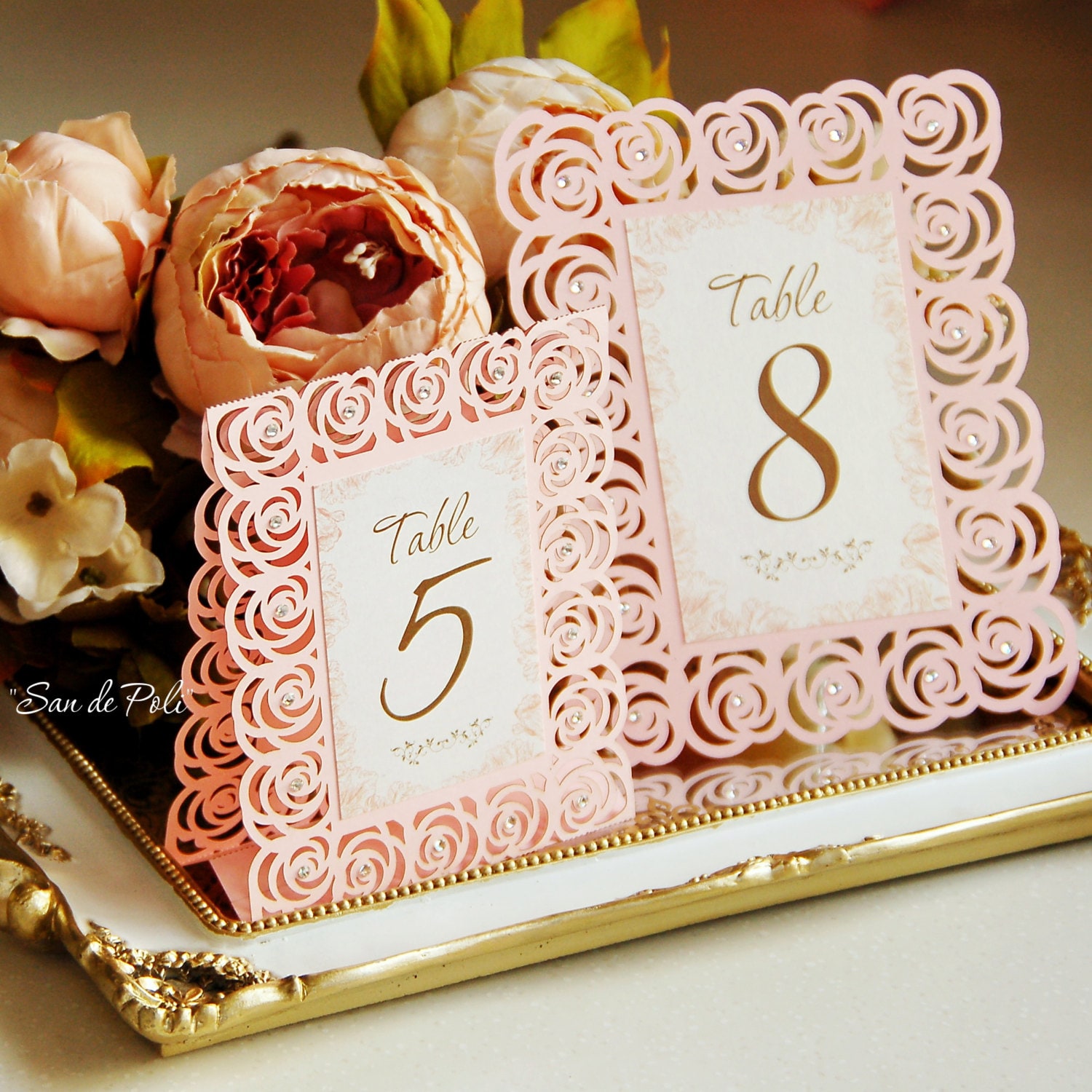 Roses Lace Wedding Table Number Floral Cards template svg