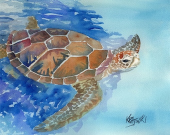 Sea Turtle Art Print of Original Watercolor Painting - 8x10