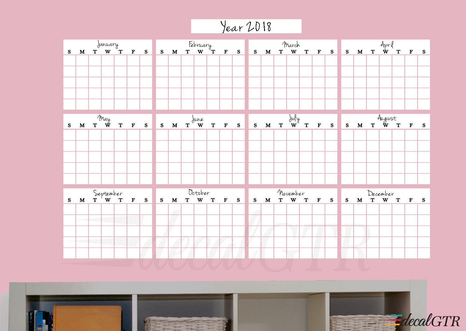 Dry Erase 12 Months Year Calendar Decal 48x73 White Board