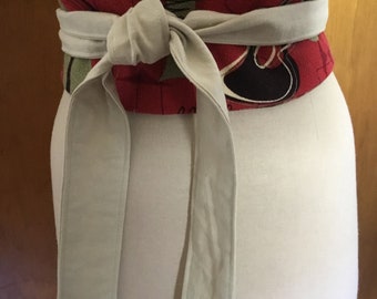 Obi Wrap Belt, Barkcloth Obi Sash, Mid-Century Modern Wrap Belt, Tie Belt