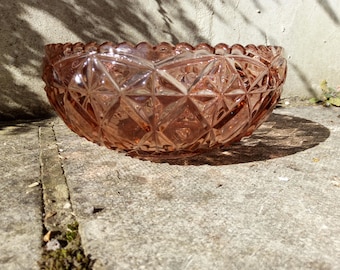 Vintage Pink Pressed Glass Bowl