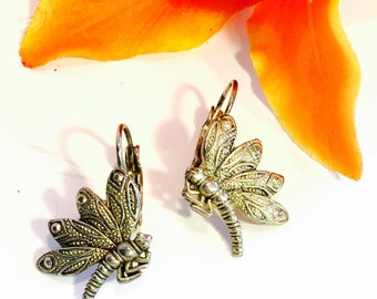 Beautiful Sterling Silver Dragonfly Vintage Earrings