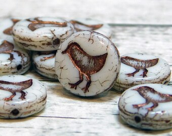 12mm - Czech Beads - Bird Beads - Bird Coin - Coin Beads - Czech Beads - Picasso Beads - 10pcs (4499)