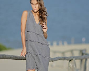 Linen dress. Midi dress. Modern dress. Loose dress. Plus size dress. Day dress. Women dress. Flax dress. Soft linen dress. Linen clothes.