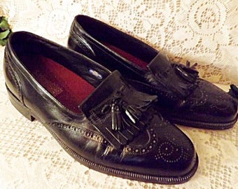 Florsheim Mens Black Leather Tassel Wing Tip Loafers Size 9.5 EEE