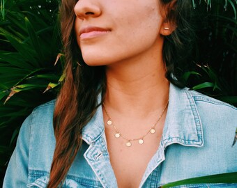 Tiny Gold Coin Necklace /Gold Medals choker /Golden Gypsy Medals Necklace /Gold Mini Coins Choker /Dainty Necklace /Gold Disc Necklace